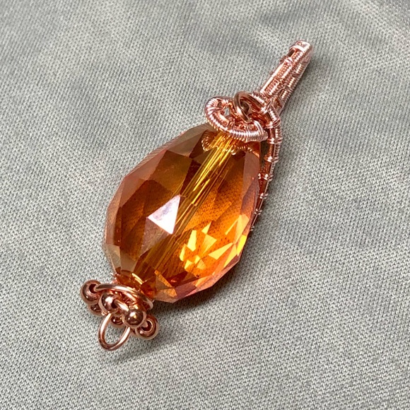 💎Crystal bead pendant wire wrapped-orange and pink-copper - Picture 14 of 14